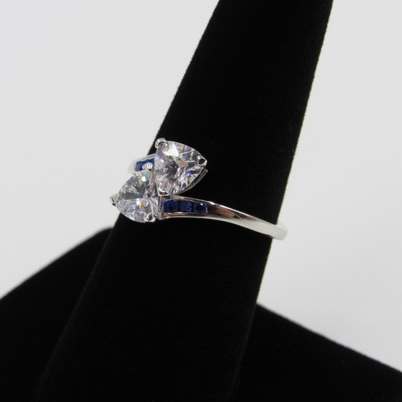 Sterling Silver Clear & Blue CZ Diamond Band Ring - Picture 2 of 5